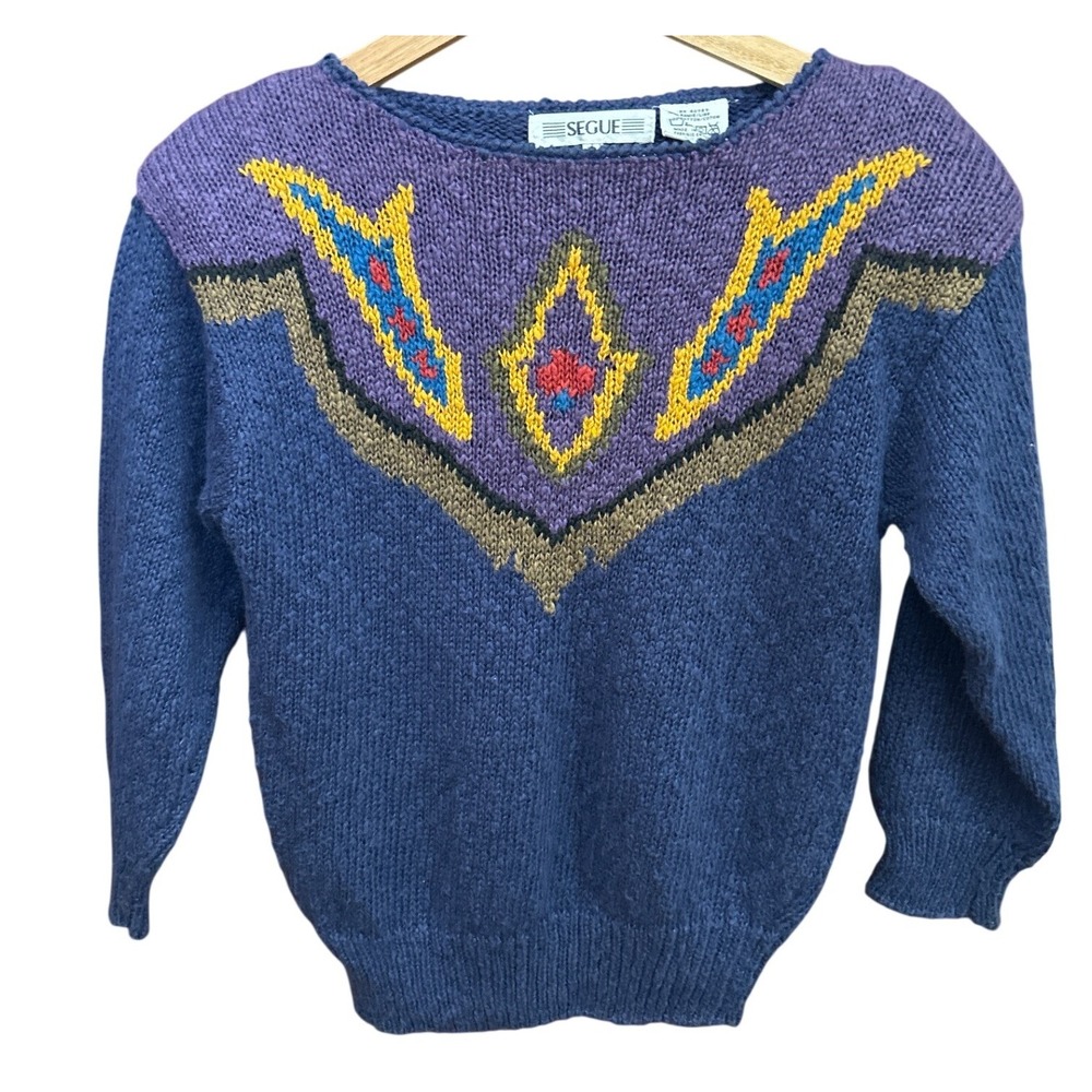 Vintage Segue Cotton Knit Sweater Southwestern Geometric 80s 90s Rodeo Cowgirl